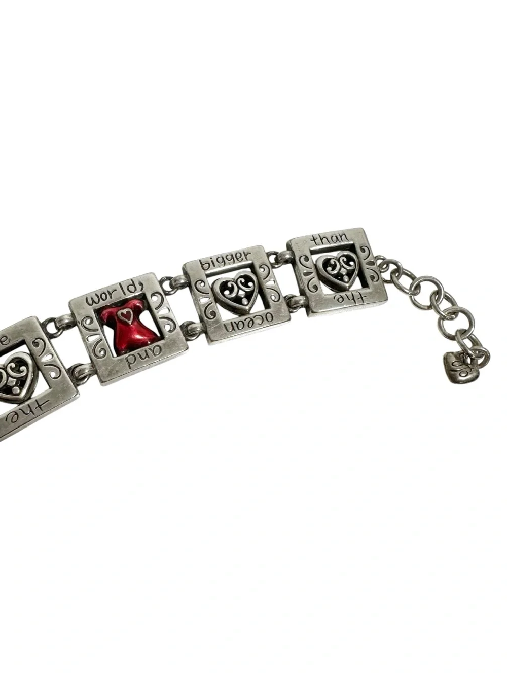 Brighton Silver & Red Heart Dress Engraved Motivational Quote Bracelet